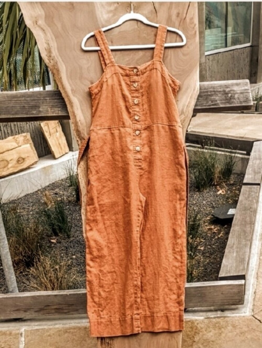 Everlane Linen Square Neck Wide Leg Jumpsuit In  Rust Orange sz 2